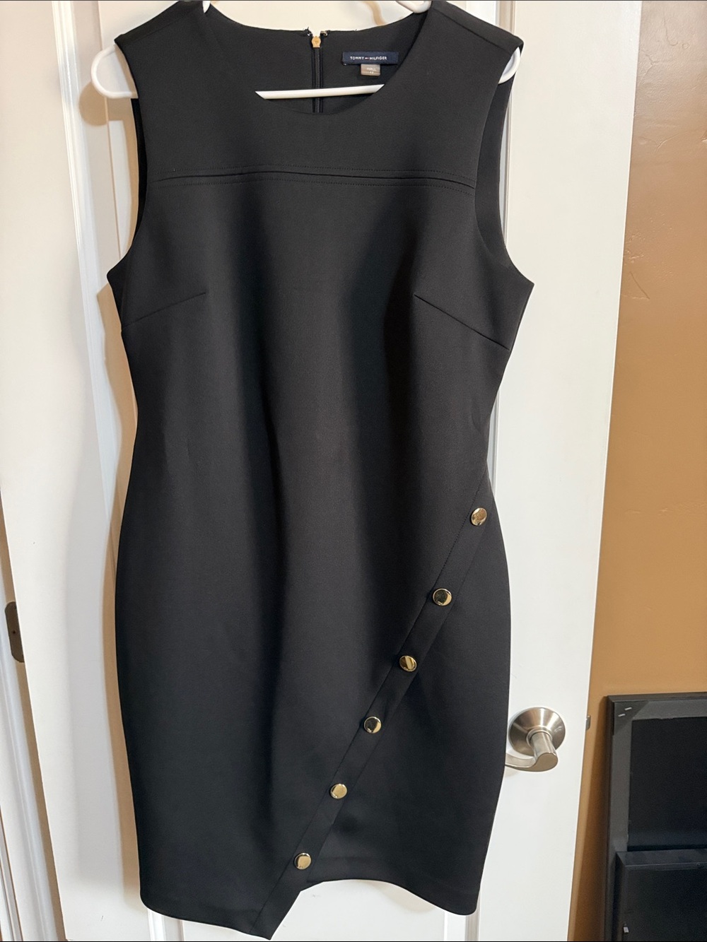 Tommy Hilfiger Black Sleeveless Midi Dress with Gold-Tone Buttons
